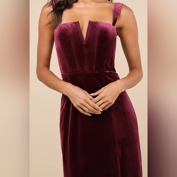 Lulus Pristine Luxury Dark Berry Velvet Bustier Maxi Dress S Wedding Party - Picture 4 of 10